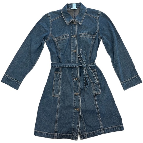 So Blue by Sigrid Olsen Button Up Belted Denim Medium Blue Jean Dress Size Small - Picture 1 of 12